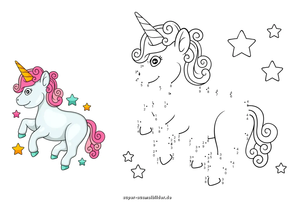 Einhorn Färbung Seite verbinden die Punkte 3