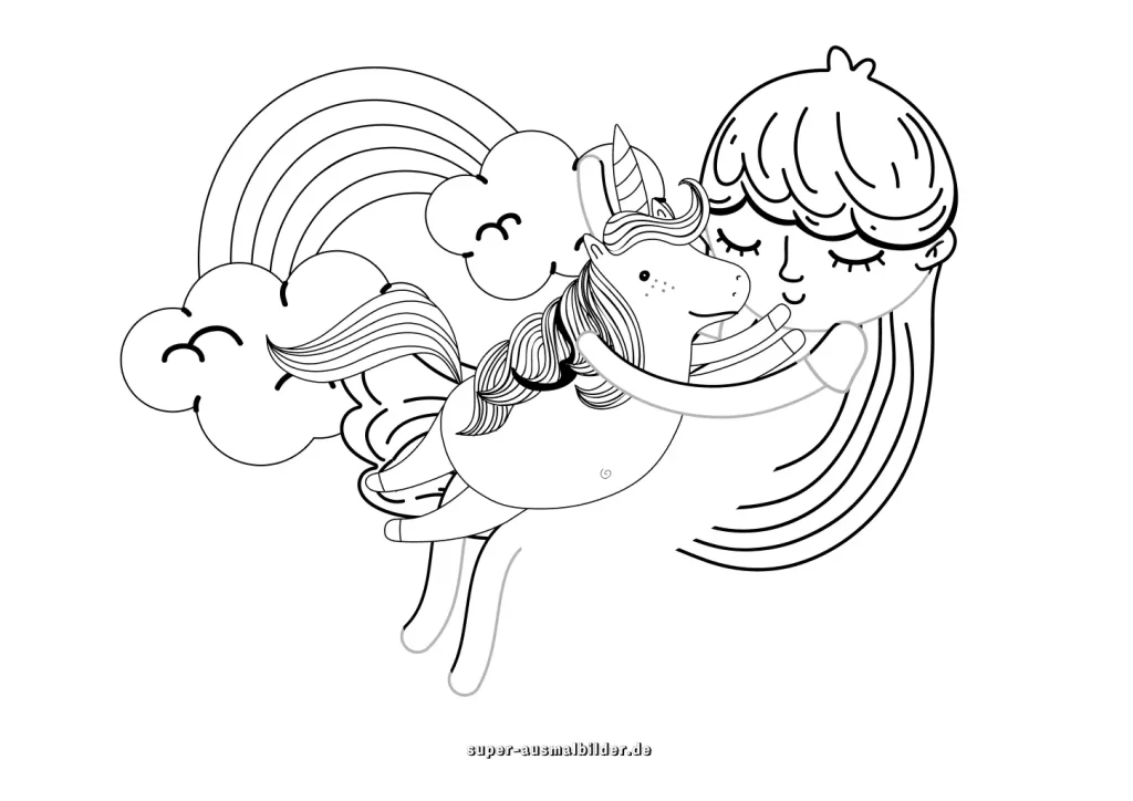 Einhorn Malvorlage mit einem Mädchen