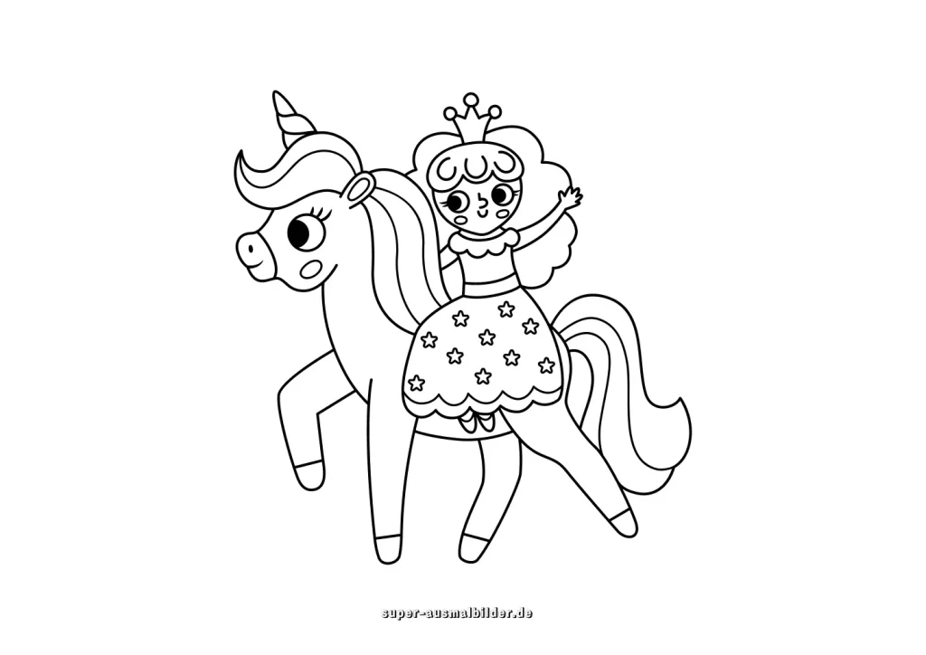 Einhorn Prinzessin Ausmalbild – kostenlos zum Ausdrucken