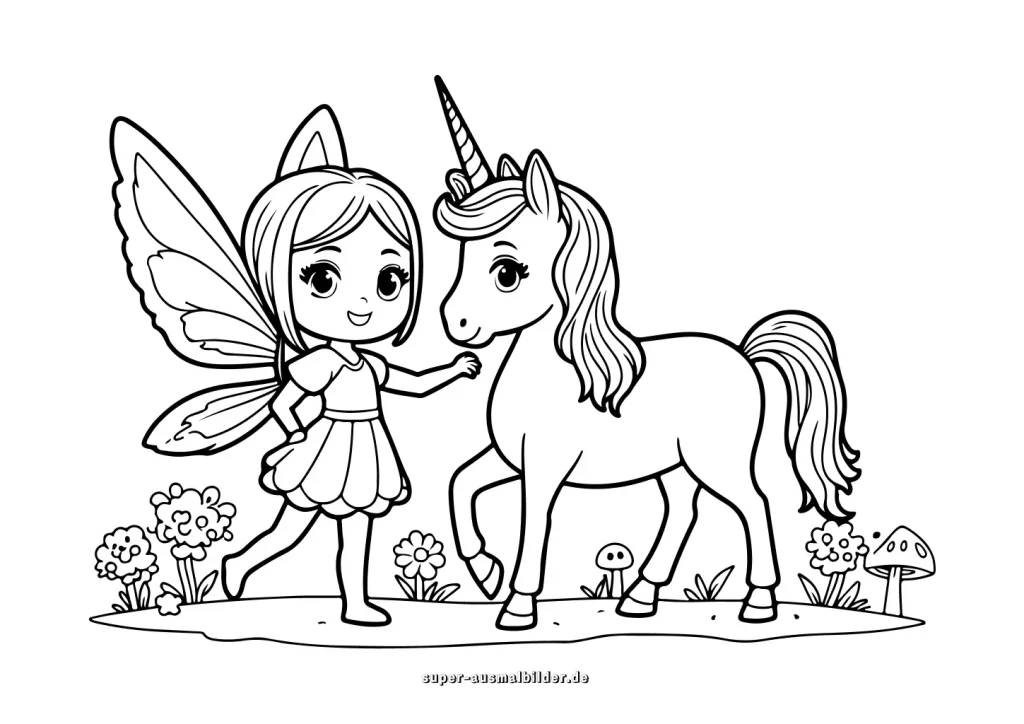 Einhorn mit fee ausmalbild