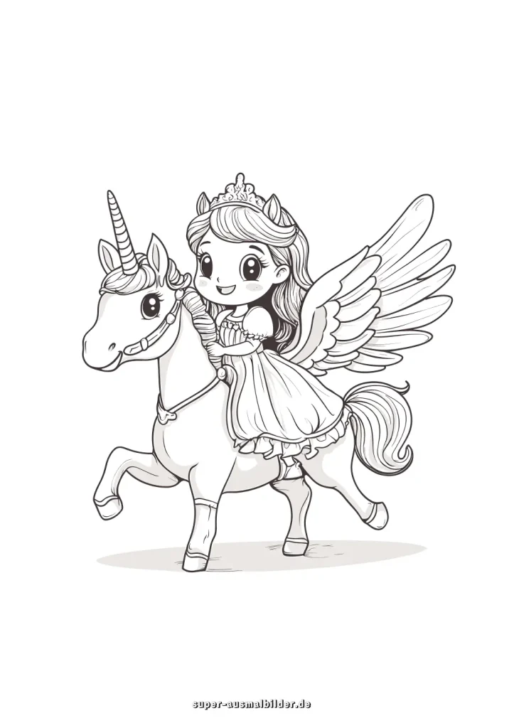 Einhorn und Prinzessin zum Ausmalen – PDF kostenlos