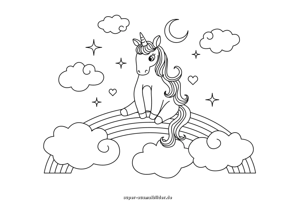 Kostenlose Ausmalbilder Einhorn & bunter Regenbogen
