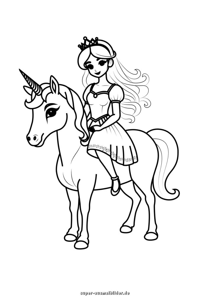 Kostenlose Einhorn Ausmalbilder mit Prinzessin & Sternen
