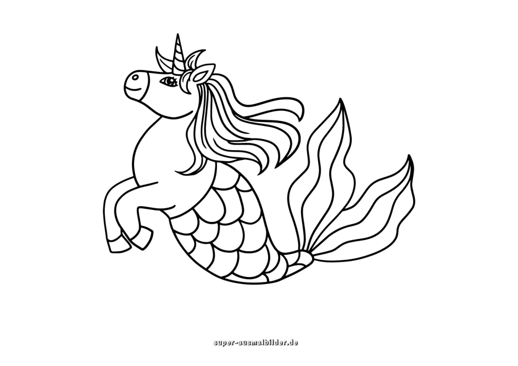 Zauberhafte Unterwasserwelt – Einhorn & Meerjungfrau Malvorlage