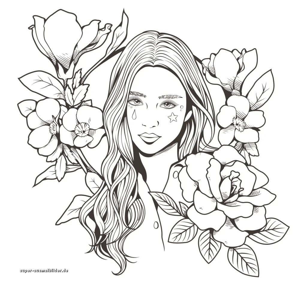 Ausmalbilder für Blumen und Mädchen