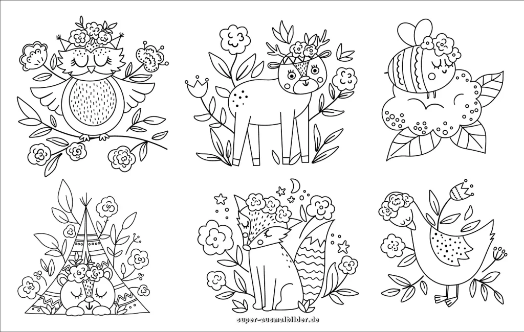 Ausmalen von Blumen und Tieren