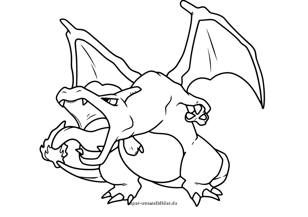 Glurak Pokémon Ausmalbild – Feuerdrache kolorieren
