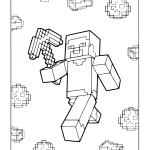 Minecraft Ausmalbild kostenlos zum Ausdrucken Steve mit Schwert für Kinder