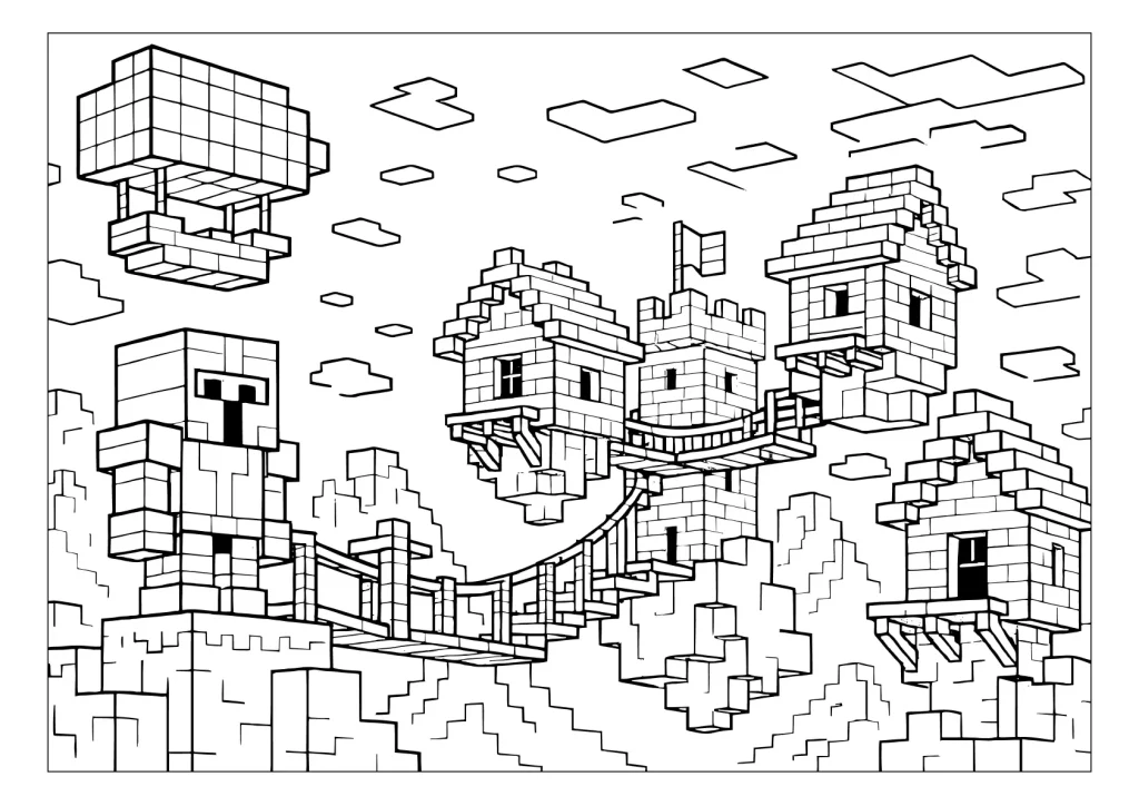 Minecraft Ausmalbilder Dorf zum Drucken