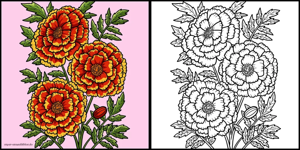 Rote Blumen Ausmalbilder mit Farbbeispielen