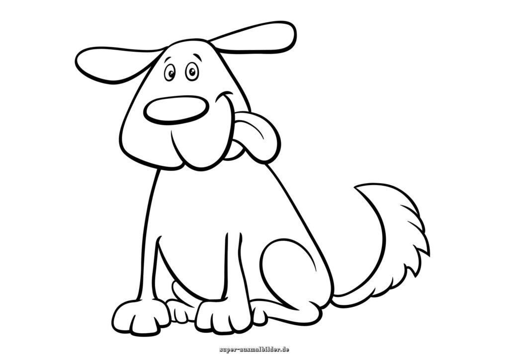 Ausmalbild Hund einfacher Cartoon Hund mit langen Ohren und wedelndem Schwanz, Malvorlage Hund zum Ausdrucken