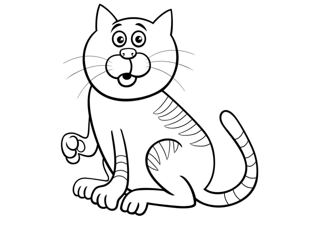 Ausmalbild Kätzchen im Korb – süße Katze Malvorlage zum Ausdrucken