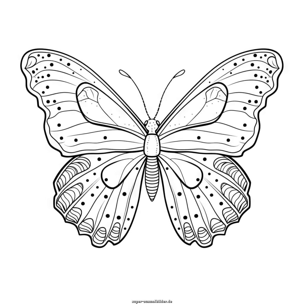 Ausmalbild Schmetterling schöner Schmetterling mit Punkten auf Flügeln, Schmetterling Ausmalbild zum Ausmalen