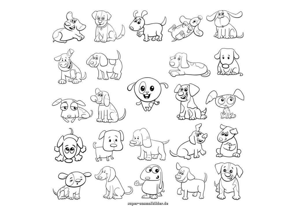 Ausmalbilder Hunde Sammlung von lustigen Cartoon Hunden, Hund Malvorlagen zum Ausmalen und Ausdrucken