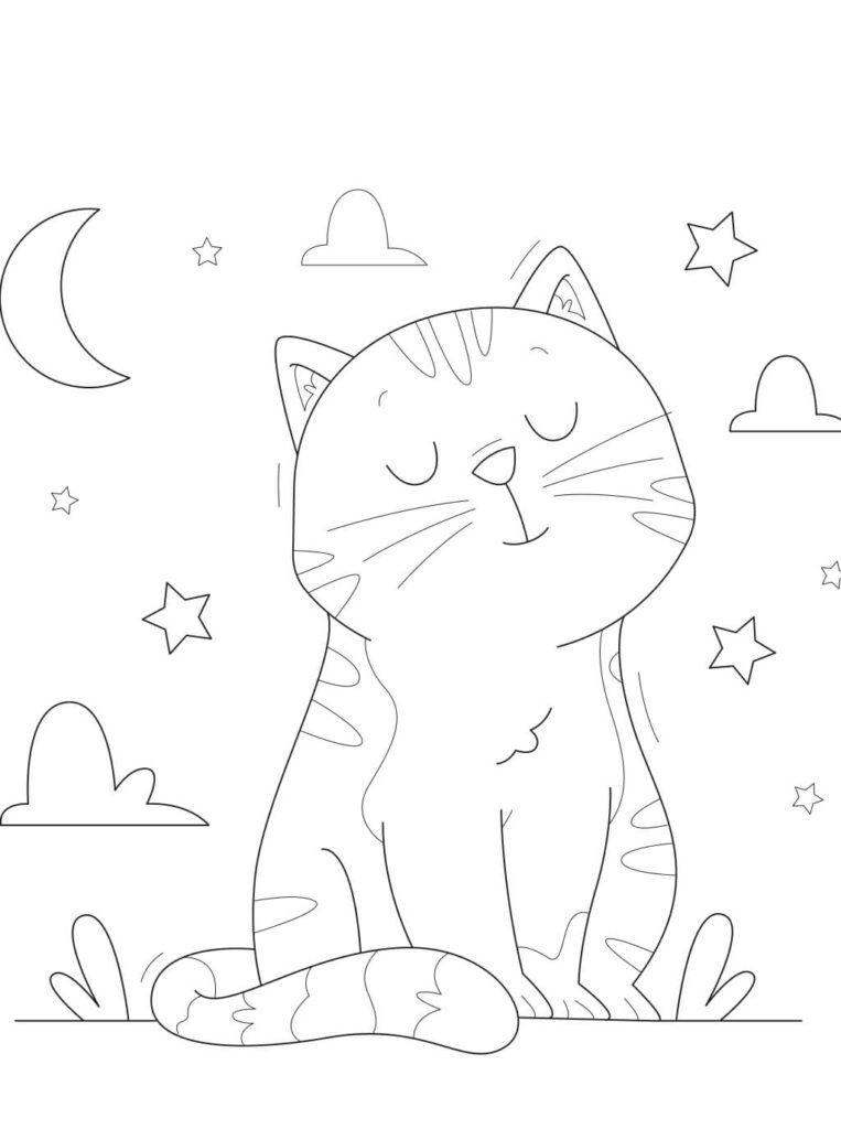 Ausmalbilder Katze mit Schleife – süße Katzenbilder zum Ausmalen