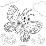Ausmalbilder Schmetterling süßer Schmetterling mit runden Flügelmustern im Himmel, Schmetterling Malvorlage zum Ausmalen