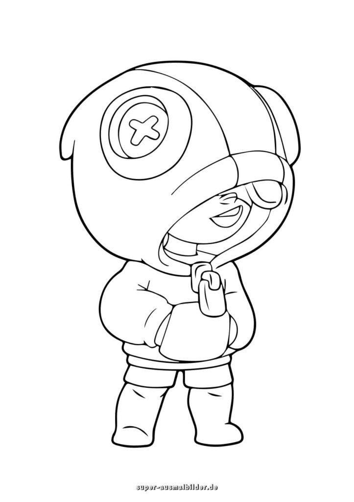Brawl Stars Ausmalbild Junge Heldin mit Kapuzenjacke und großen Handschuhen, kostenlose Malvorlage super ausmalbilder
