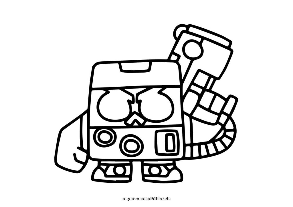 Brawl Stars Ausmalbild – Kleiner viereckiger Roboter mit Kanone, lustige Bilder zum Ausmalen und Drucken super ausmalbilder