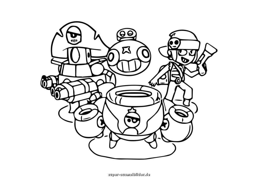 Brawl Stars Ausmalbild – Piraten Helden mit Kanone und Fässern, Malvorlagen zum Drucken und Ausmalen super ausmalbilder