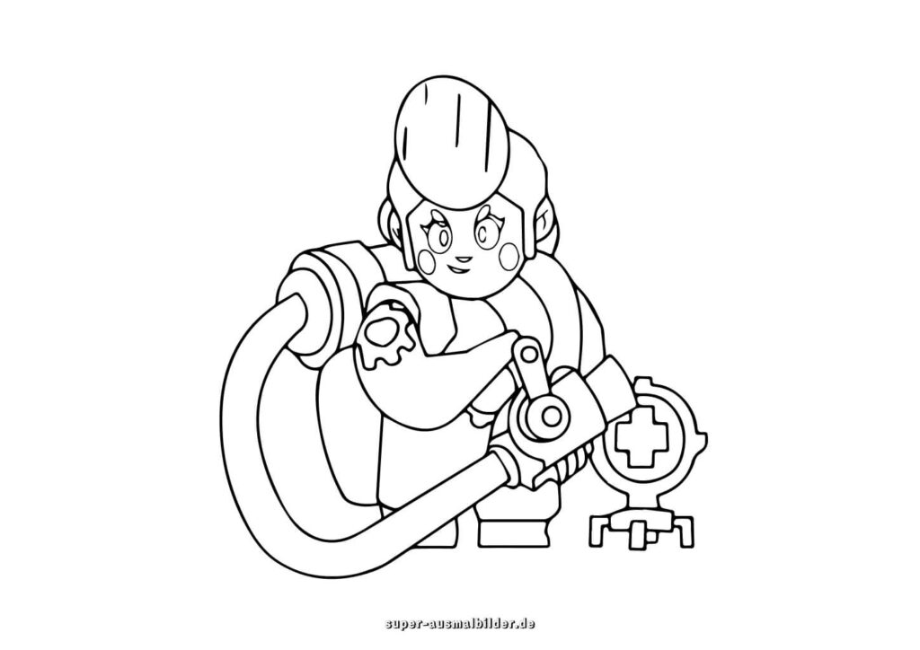 Brawl Stars Ausmalbild – Sanitäter Held mit Schlauch und Heilgerät, kostenlose Brawl Stars Malvorlage zum Ausdrucken für Kinder super ausmalbilder