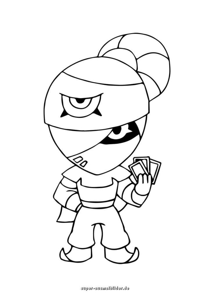 Brawl Stars Ausmalbilder Ninja Held mit Karten in der Hand und Augenbinde, lustige Bilder zum Ausmalen super ausmalbilder