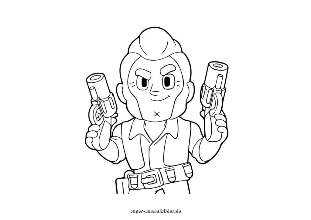 Brawl Stars Ausmalbilder – Held mit zwei Pistolen in Western Stil, kostenlose Bilder zum Malen super ausmalbilder