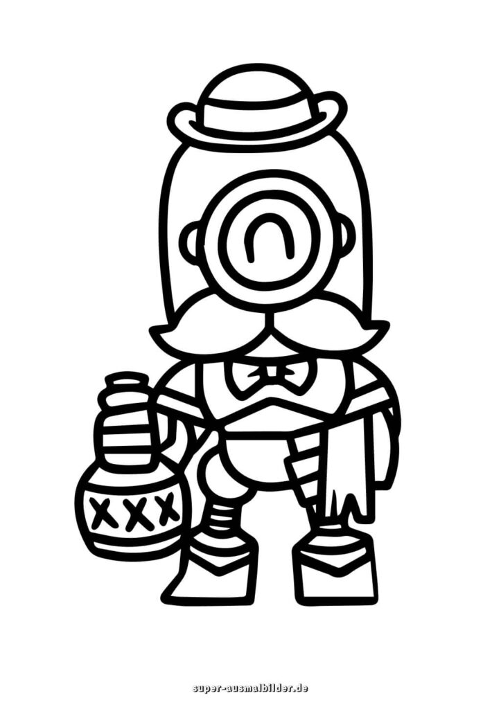 Brawl Stars Malvorlage Alter Held mit Flasche und Schnurrbart, Bilder zum Ausmalen und Drucken super ausmalbilder