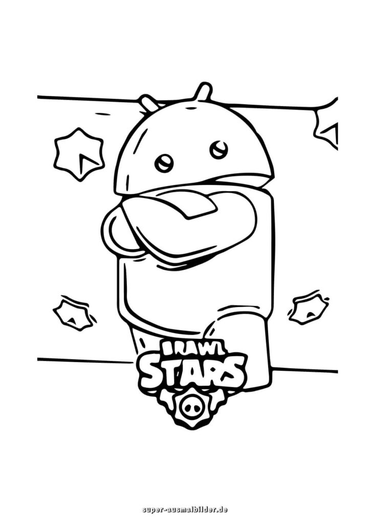 Brawl Stars Malvorlage Android Roboter mit verschränkten Armen und Logo, kostenlose Bilder zum Ausmalen super ausmalbilder
