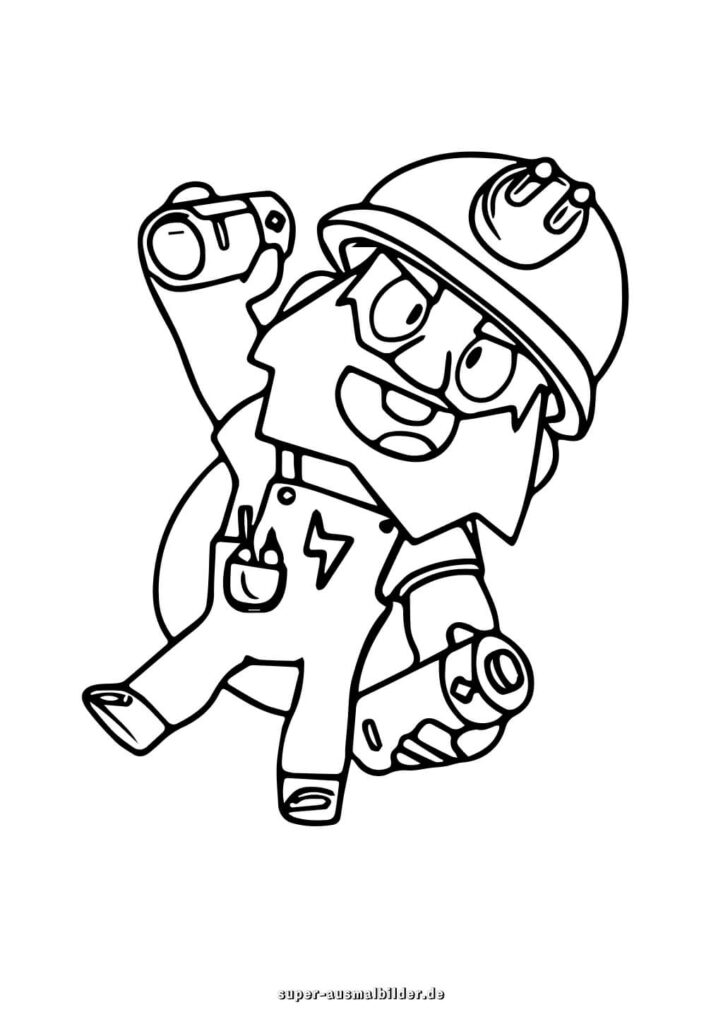 Brawl Stars Malvorlage Bergarbeiter Held mit Helm und Dynamit, Bilder zum Drucken und Ausmalen super ausmalbilder