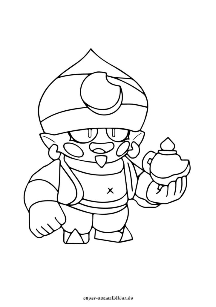Brawl Stars Malvorlage Magier Held mit Turban und Zauberlampe, kostenlose Ausmalbilder zum Drucken super ausmalbilder
