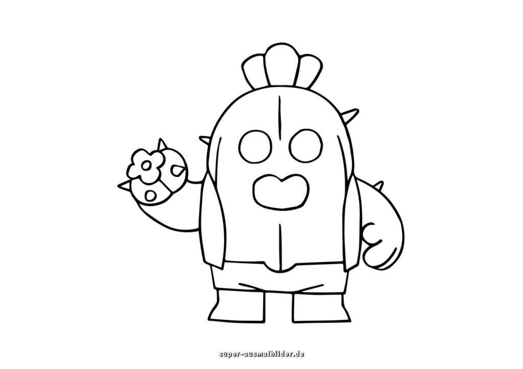 Brawl Stars Malvorlage – Kaktus Held mit stachliger Kugel in Hand, kostenlose Bilder zum Ausmalen für Kinder super ausmalbilder