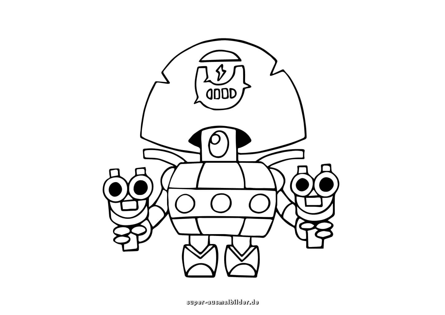 Brawl Stars Malvorlage – Roboter Held mit zwei Pistolen, Ausmalbilder kostenlos für Kinder zum Drucken super ausmalbilder