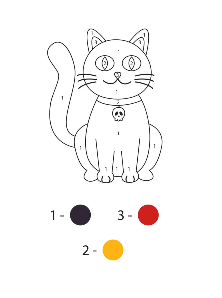 Katze Malen nach Zahlen – Ausmalbild schwarze Katze mit Halsband