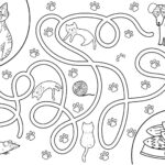 Katzen Labyrinth Ausmalbild – süße Katze findet den Weg zum Futter