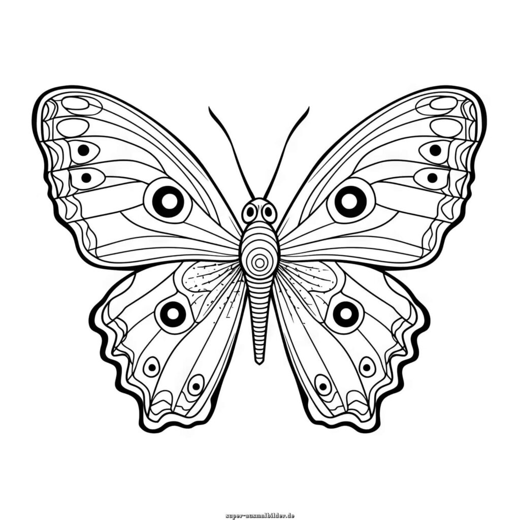 Malvorlage Schmetterling realistischer Schmetterling mit Augenmustern auf den Flügeln, Schmetterling Ausmalbild kostenlos