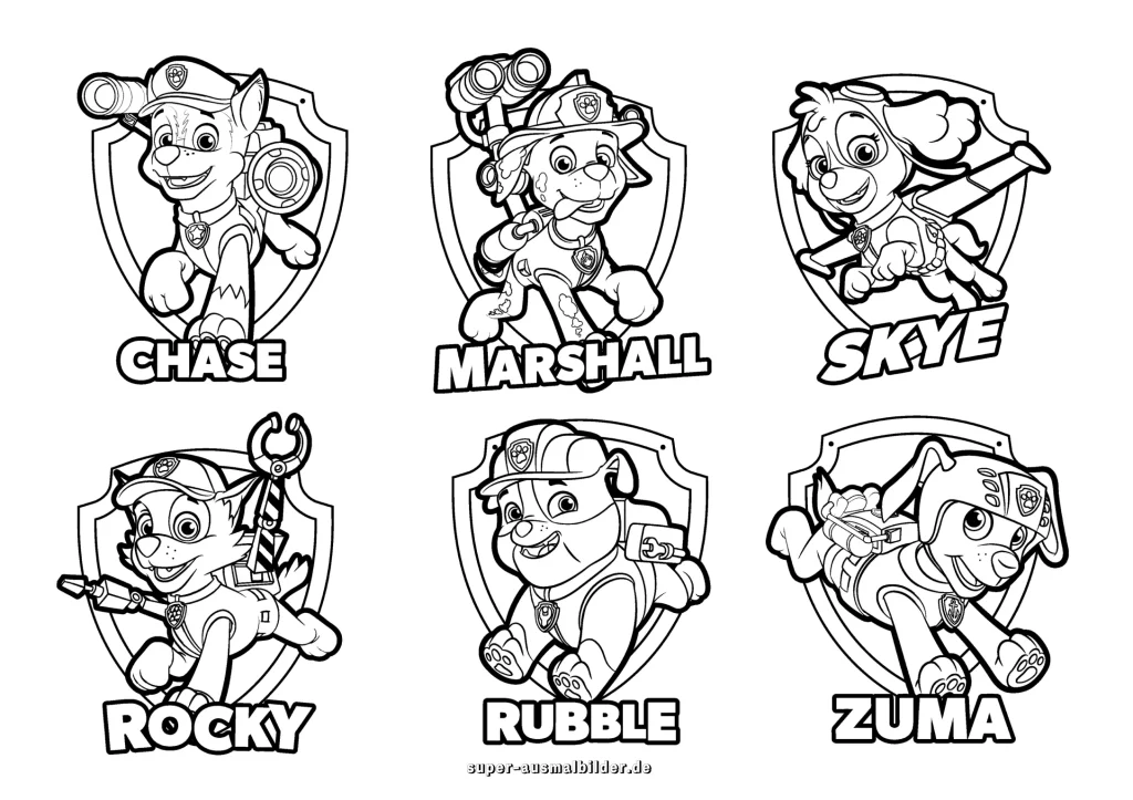 Paw Patrol Ausmalbilder PDF – alle Hunde
