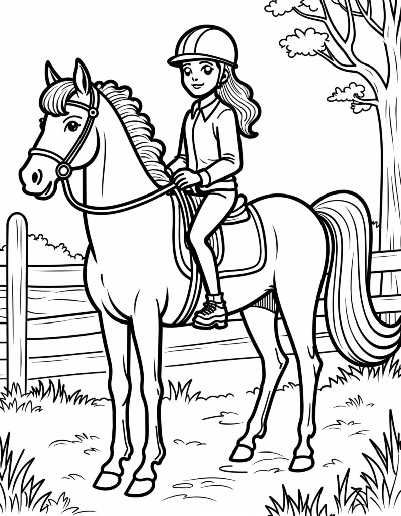 Pferd Ausmalbild mit Reiterin