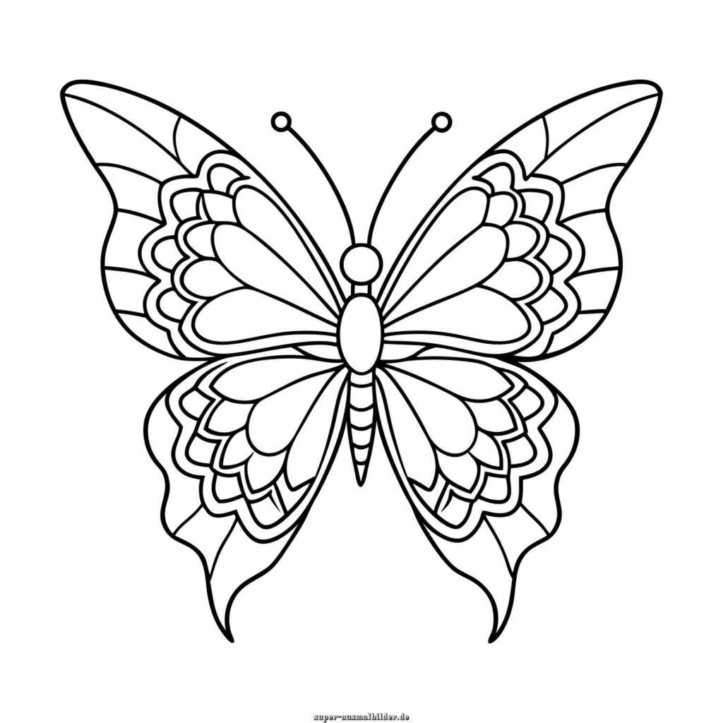 Schmetterling Ausmalbild dekorativer Schmetterling mit großen Flügeln, Schmetterling Mandala zum Ausmalen