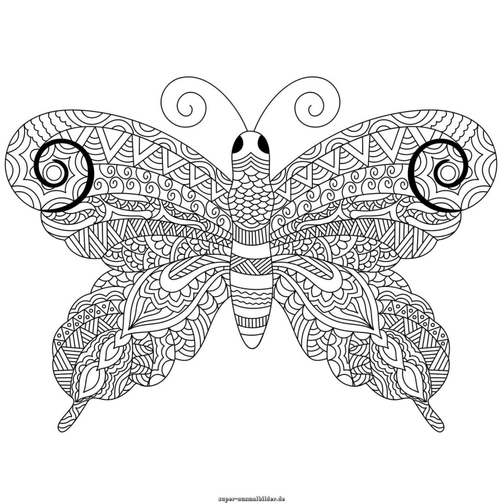 Schmetterling Mandala Ausmalbilder dekorativer Schmetterling mit kunstvollen Mustern, Mandala Schmetterling zum Ausdrucken