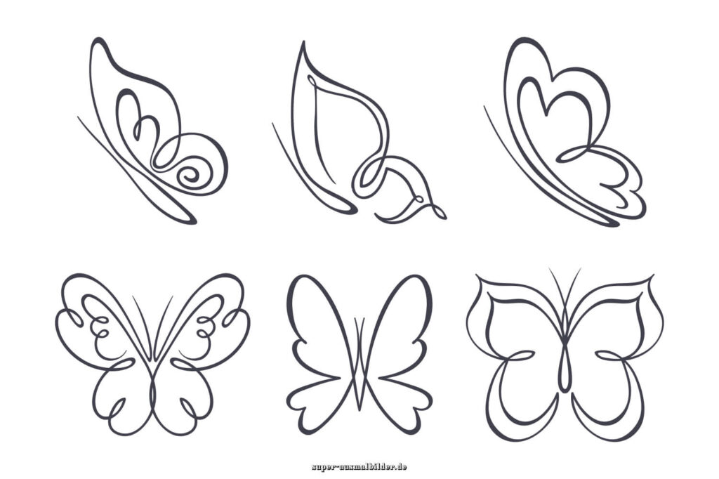 Schmetterling Zeichnen elegante Schmetterlinge als einfache Umrisszeichnungen, Schmetterling malen Vorlage