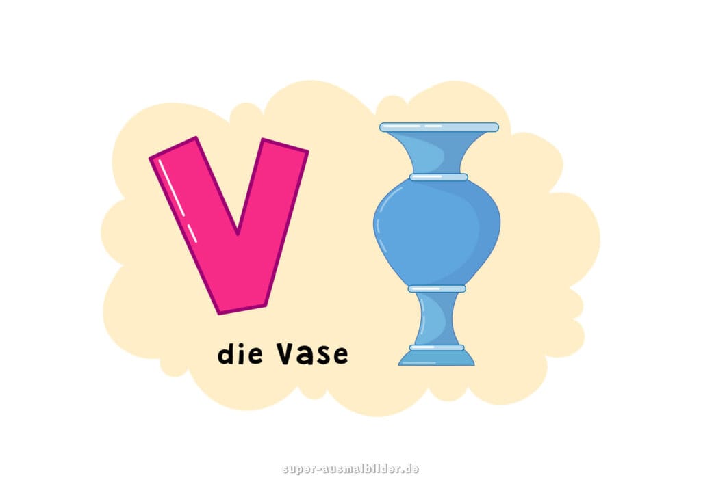 , Deutsches Alphabet Buchstabe V mit einer blauen Vase, Alphabet Buchstaben Bilder kostenlos für Kinder