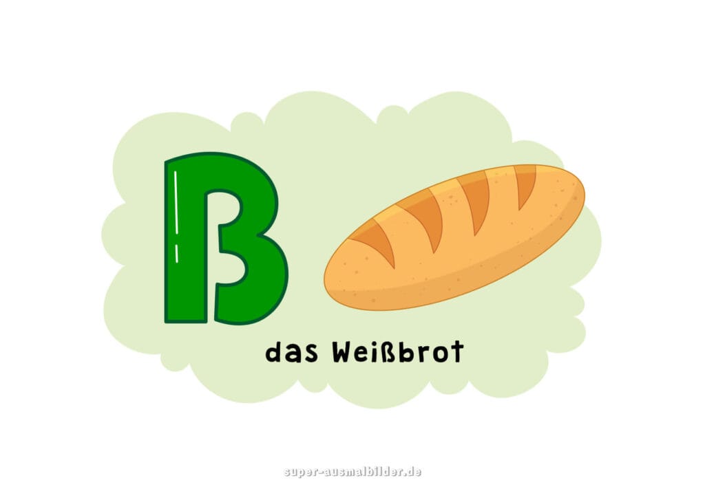 ß – Deutsches Alphabet Buchstabe ß mit Weißbrot, goldenes Brot, Alphabet Buchstaben Deutsch zum Ausdrucken kostenlos