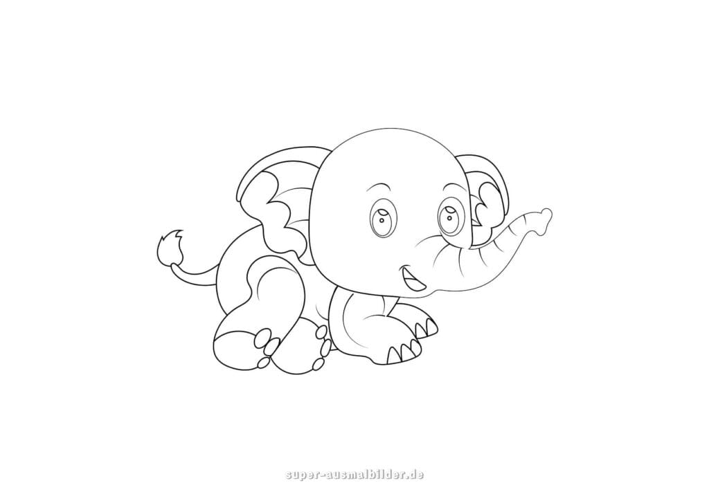 Ausmalbild Elefant kleiner sitzender Elefant, Malvorlage für Kinder kostenlos