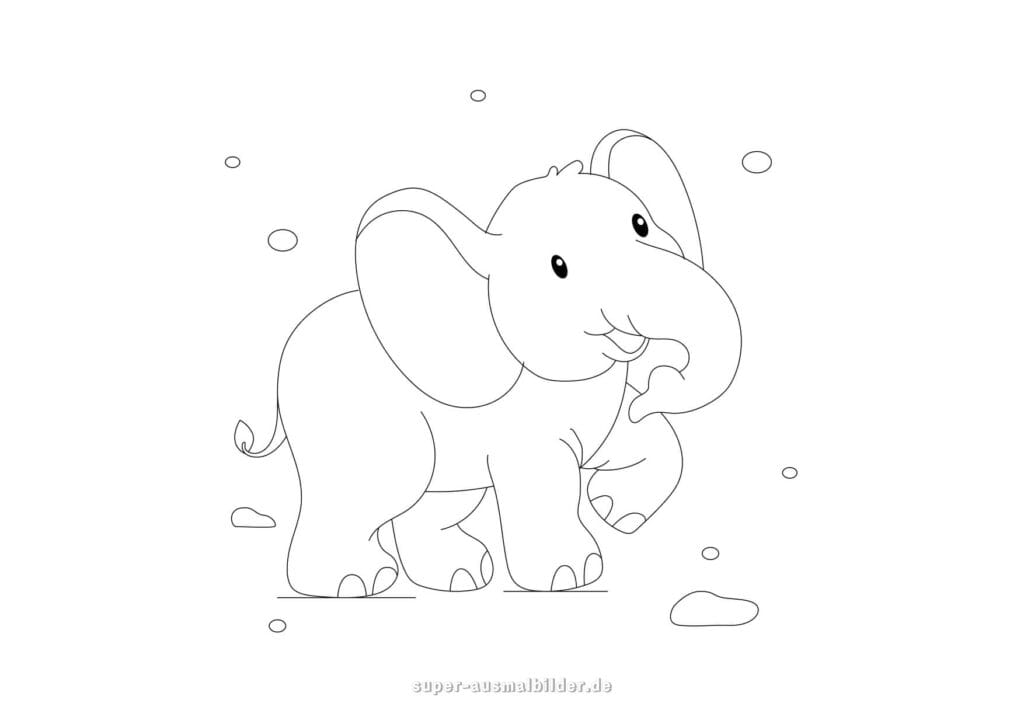 Ausmalbild Elefant – Einfacher Cartoon Elefant mit großen Ohren, elefant comic zeichnen kostenlos zum Drucken