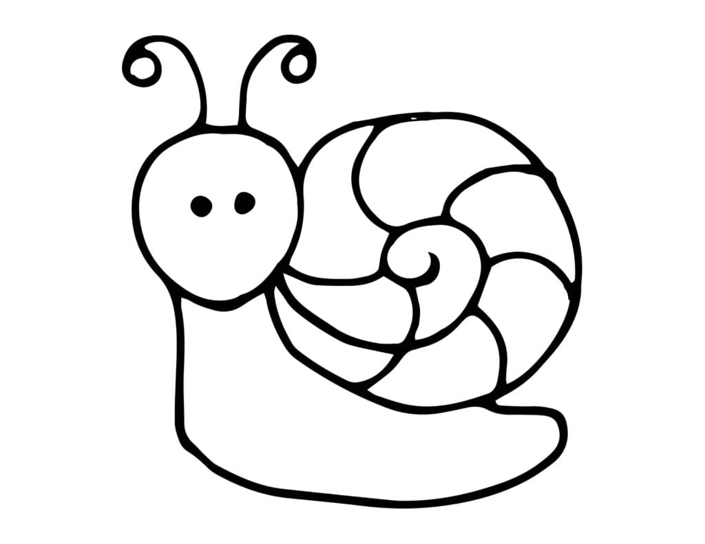 Ausmalbild Schnecke Süße Schnecke mit großem Spiralhaus und Fühlern, kostenlose Malvorlage zum Drucken für Kinder