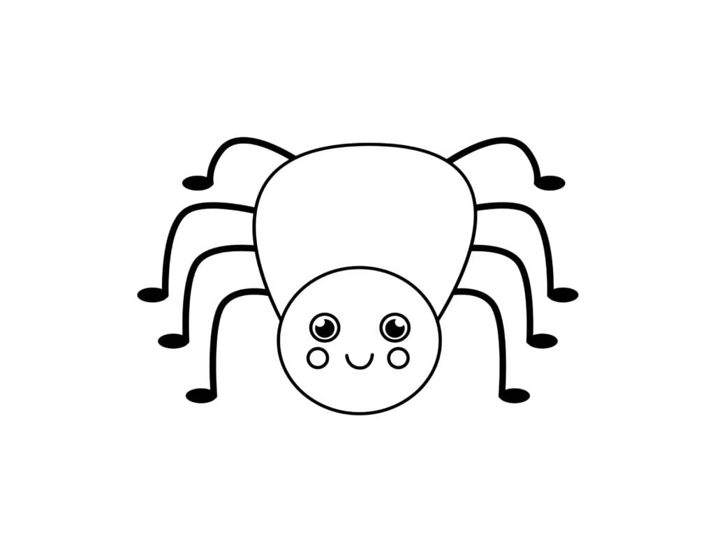 Ausmalbild Spinne süße Cartoon Spinne mit acht Beinen und freundlichem Gesicht, Malvorlage für Kinder kostenlos zum Ausdrucken