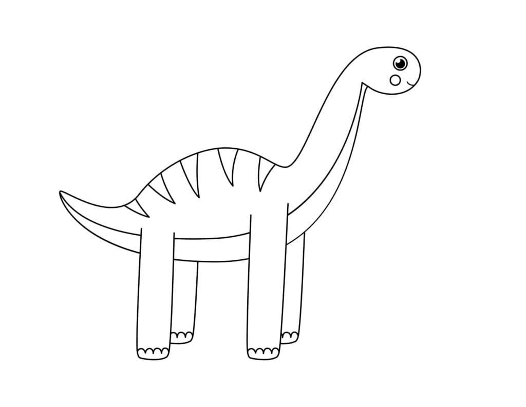 Dinosaurier Ausmalbild Langer Hals Brachiosaurus mit Streifen auf dem Rücken, Malvorlage kostenlos für Kinder zum Drucken