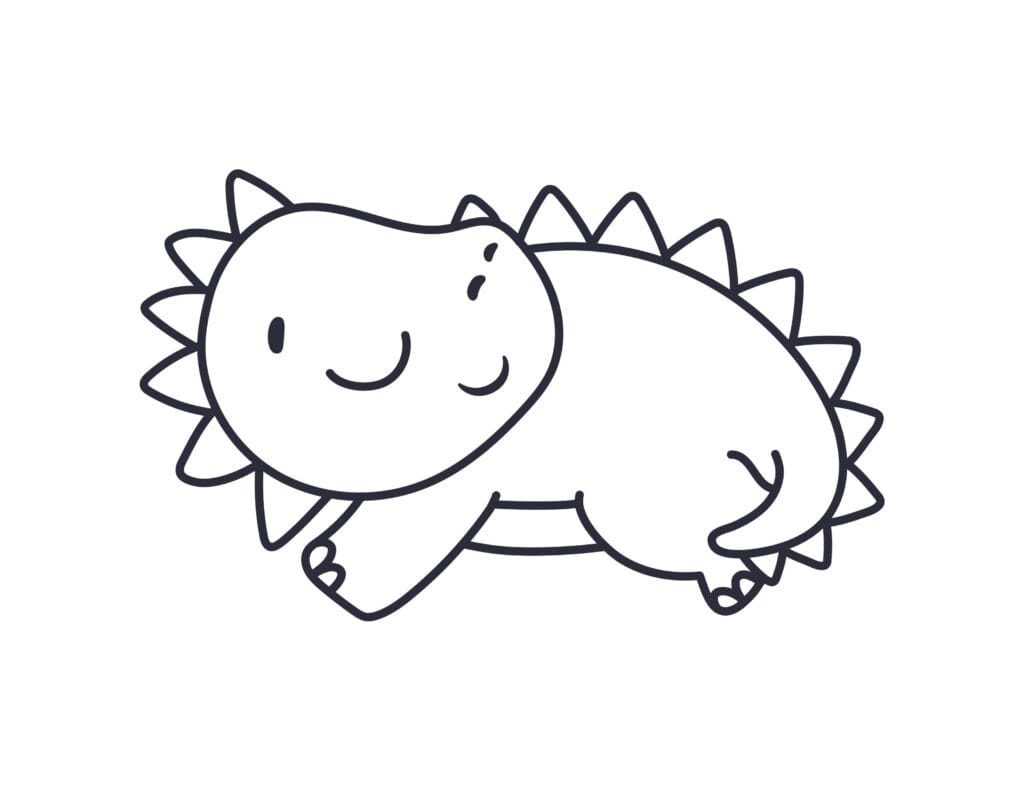 Dinosaurier Ausmalbild Schlafender Dino mit Rückenstacheln, einfache und kostenlose Malvorlage für Kinder