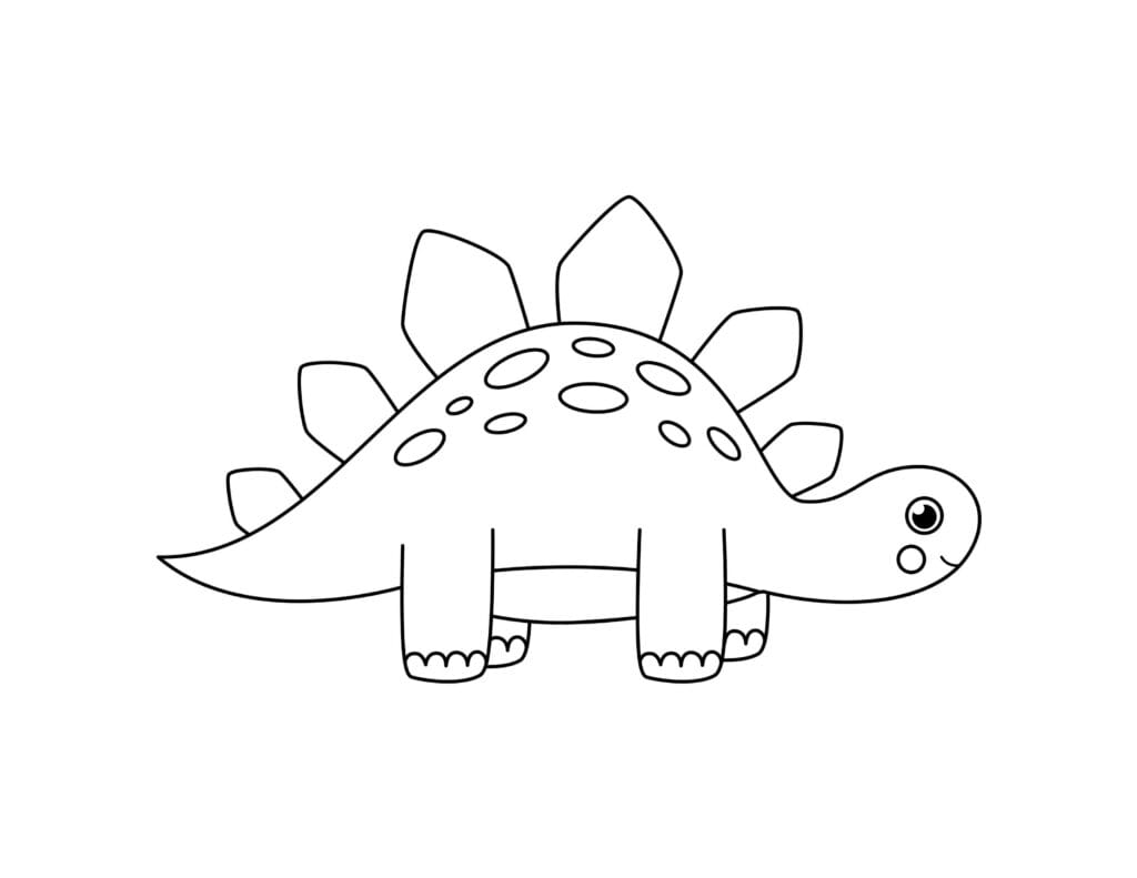Dinosaurier Ausmalbild Stegosaurus mit Rückenplatten und runden Punkten, kostenlose Malvorlage zum Drucken für Kinder