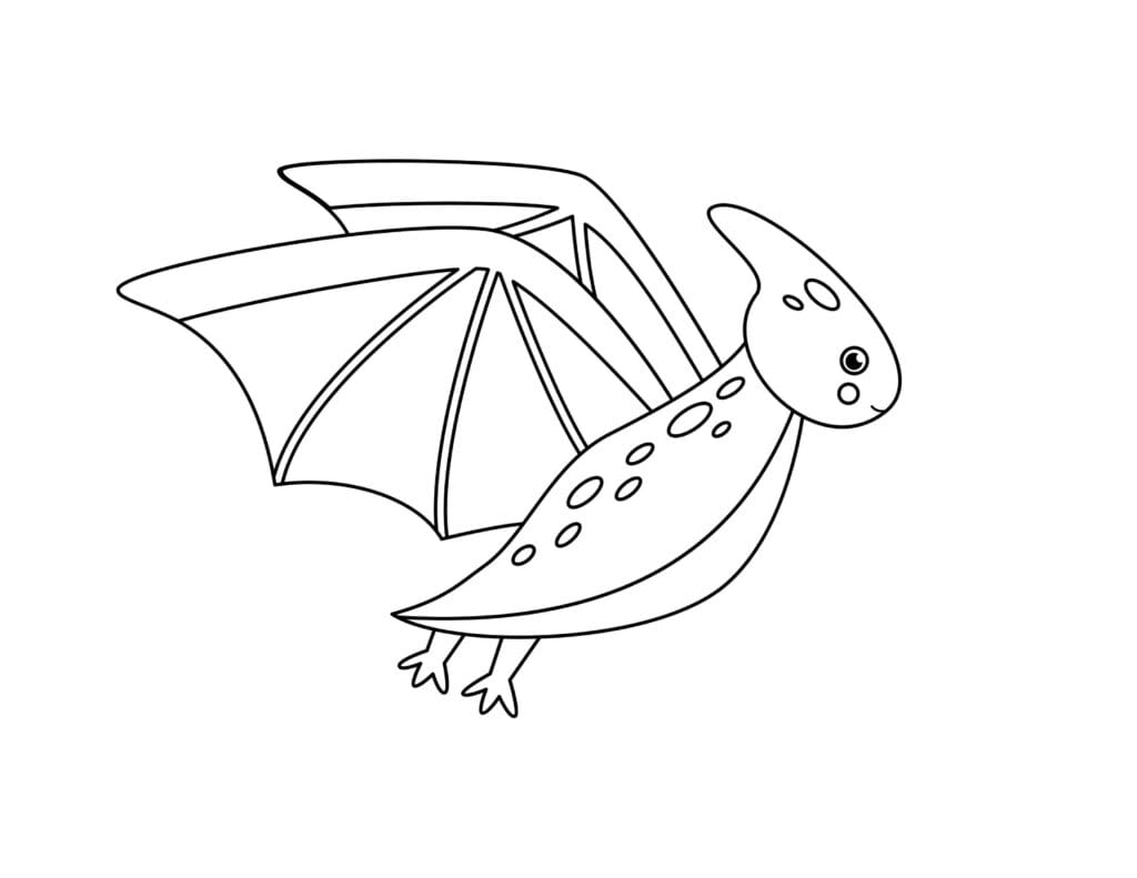 Dinosaurier Ausmalbilder Fliegender Pterodactylus mit großen Flügeln und Punkten, Malvorlage zum Ausdrucken für Kinder kostenlos